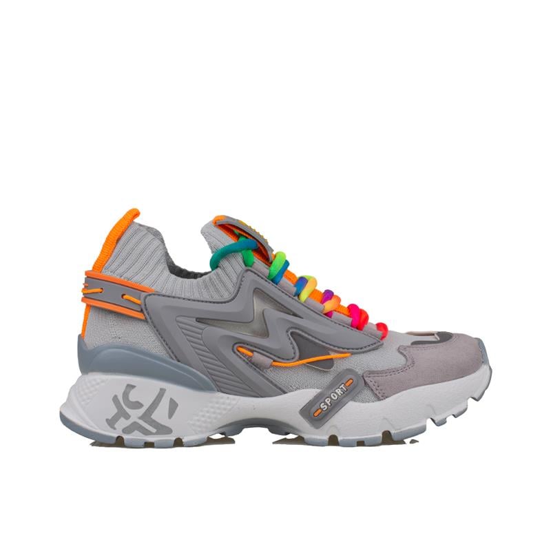 Trend Adımlar Gri  Kadın Renkli Lastik Boğazlı Hafif Dolgu Sneaker