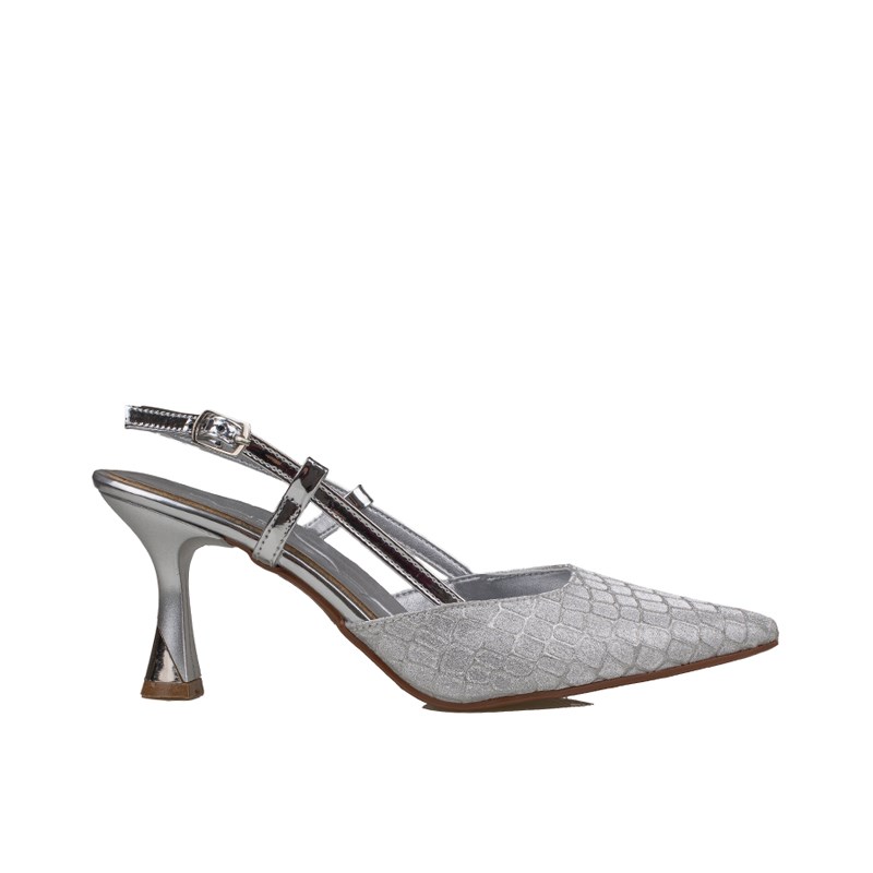 Trend Adımlar Gümüş  İnce Topuklu Slingback Abiye Ayakkabı