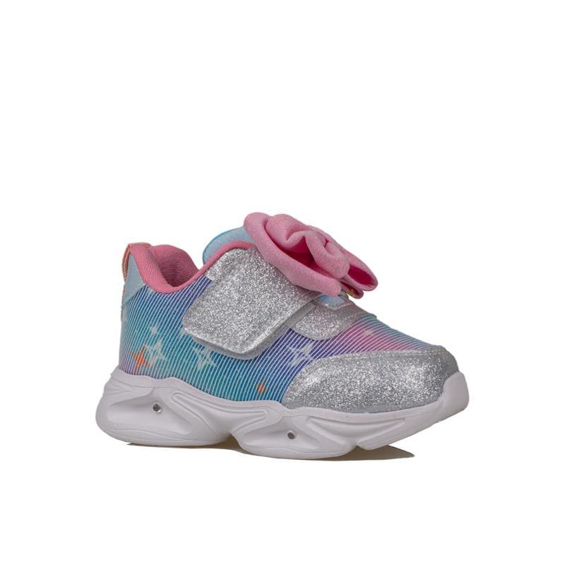 Trend Adımlar Gümüş  Kız Çocuk Fiyonk Detaylı Işıklı Saten Sneaker