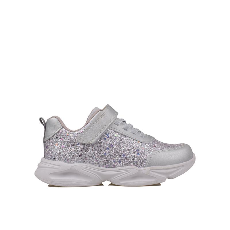 Trend Adımlar Gümüş  Simli Saten Kız Çocuk Sneaker