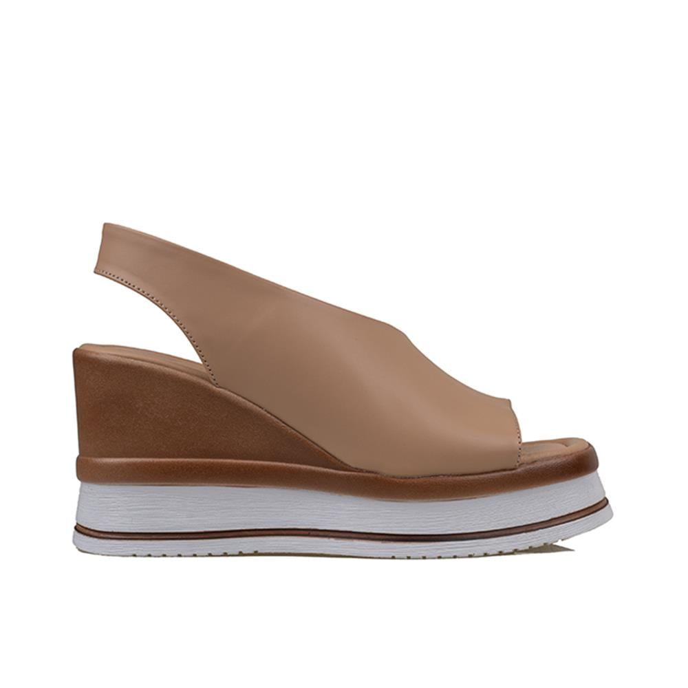 Trend Adımlar Kahverengi  Soft Leather Kadın Dolgu Topuk Sandalet