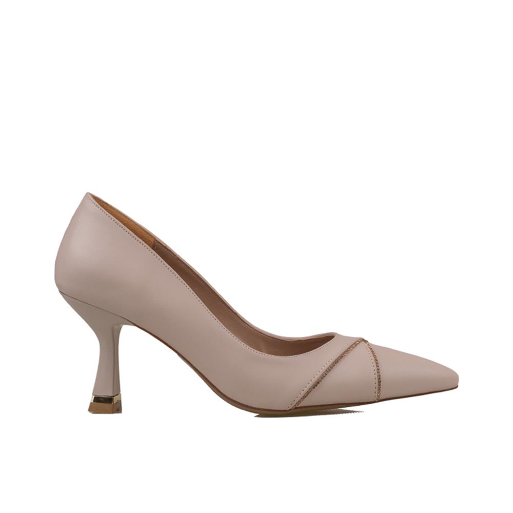 Trend Adımlar Krem  Çapraz Taş İşlemeli Kadın Klasik Ayakkabı