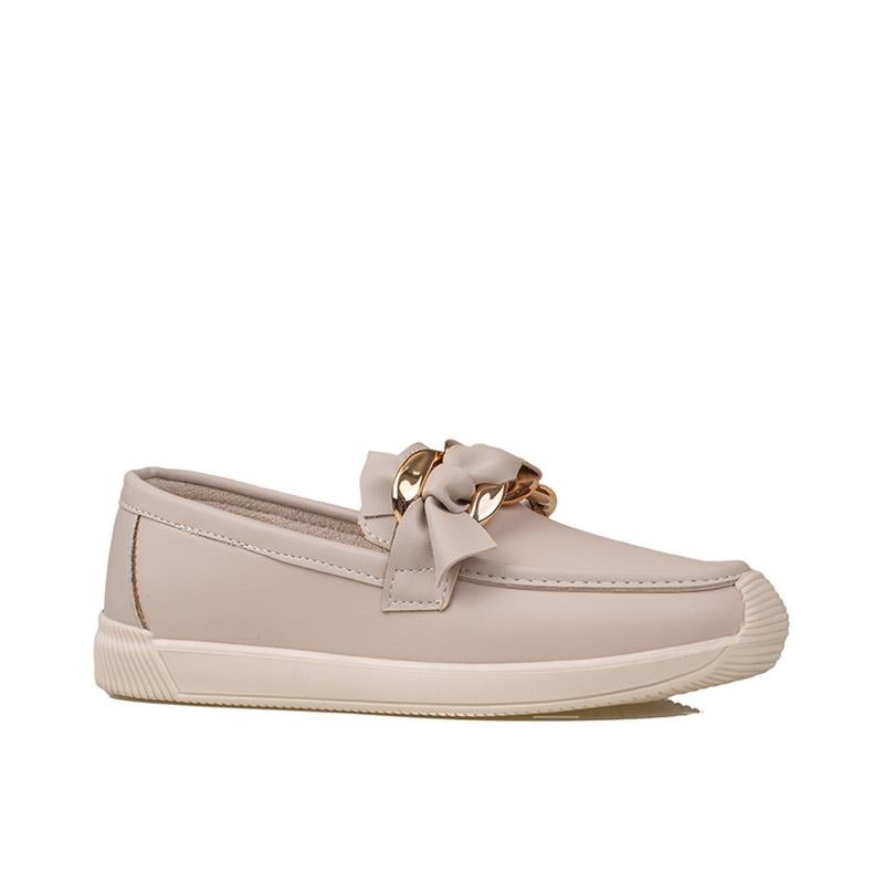 Trend Adımlar Krem  Fiyonk Detaylı Kadın Loafer Ayakkabı