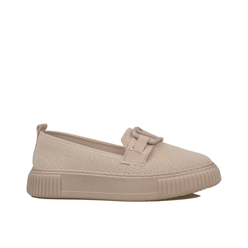 Trend Adımlar Krem  Kadın Triko Loafer Ayakkabı