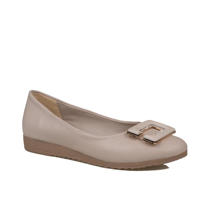 Trend Adımlar Krem  Klasik Taş İşlemeli Kadın Babet