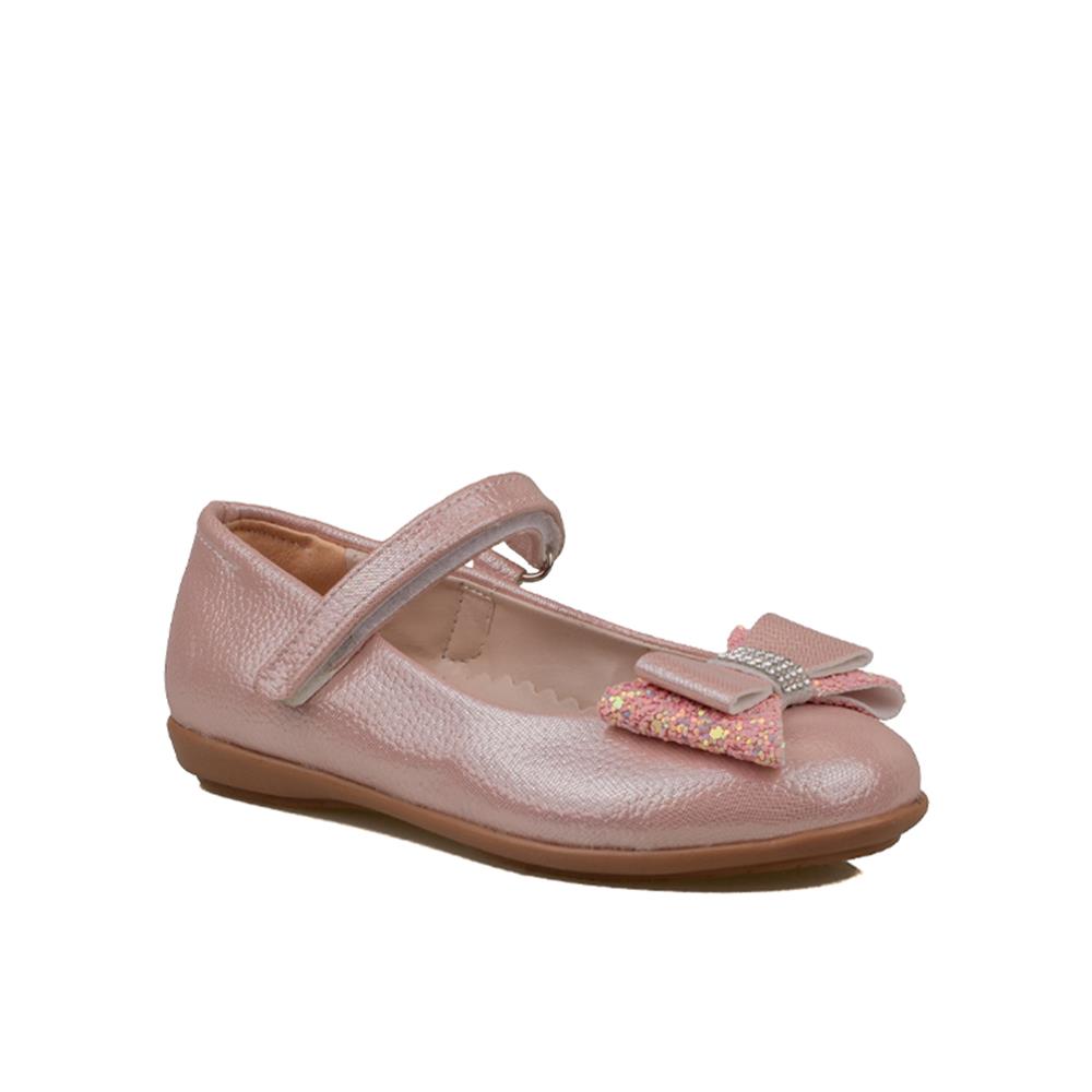 Trend Adımlar Pembe  Fiyonklu Parlak Kız Çocuk Babet