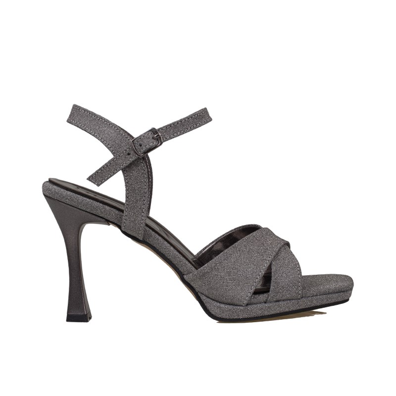 Trend Adımlar Platin  Çapraz Bantlı Simli Burnu Açık Klasik Ayakkabı