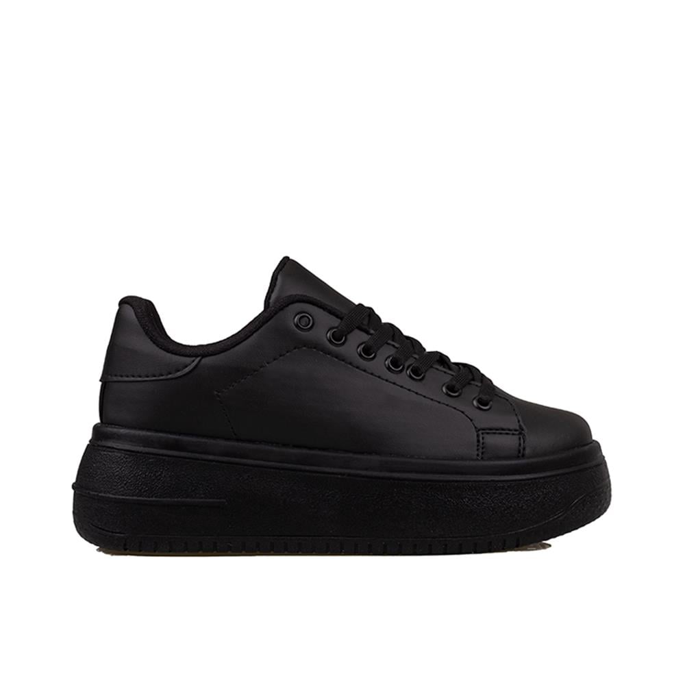 Trend Adımlar Siyah  Düz Kalın Taban Bağcıklı Kadın Sneaker