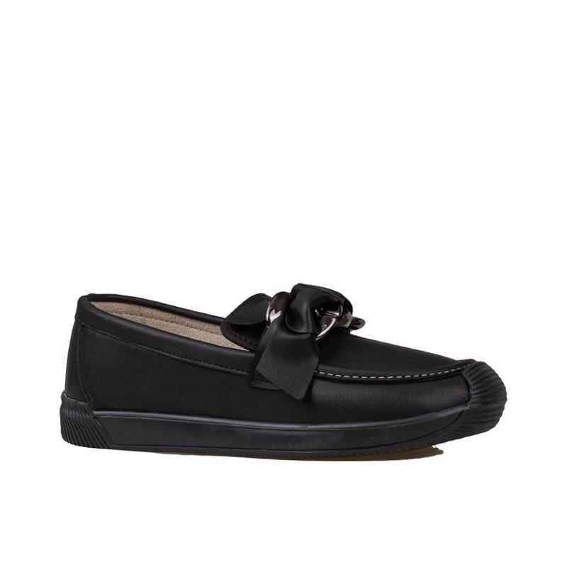 Trend Adımlar Siyah  Fiyonk Detaylı Kadın Loafer Ayakkabı