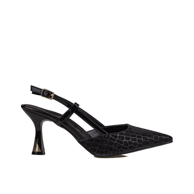 Trend Adımlar Siyah  İnce Topuklu Slingback Abiye Ayakkabı