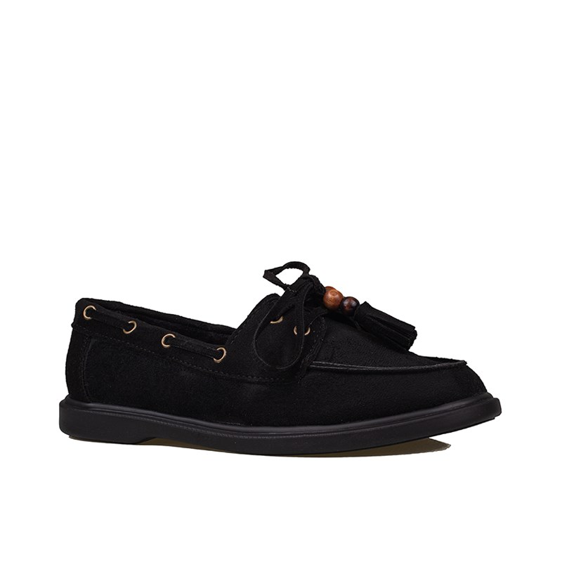 Trend Adımlar Siyah  Kadın Bağcıklı Püskül Detaylı Loafer