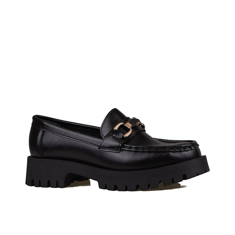 Trend Adımlar Siyah  Kadın Kalın Tabanlı Loafer Ayakkabı