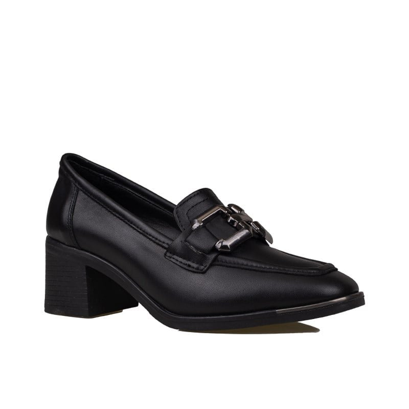 Trend Adımlar Siyah  Kadın Kalın Topuk Loafer Ayakkabı