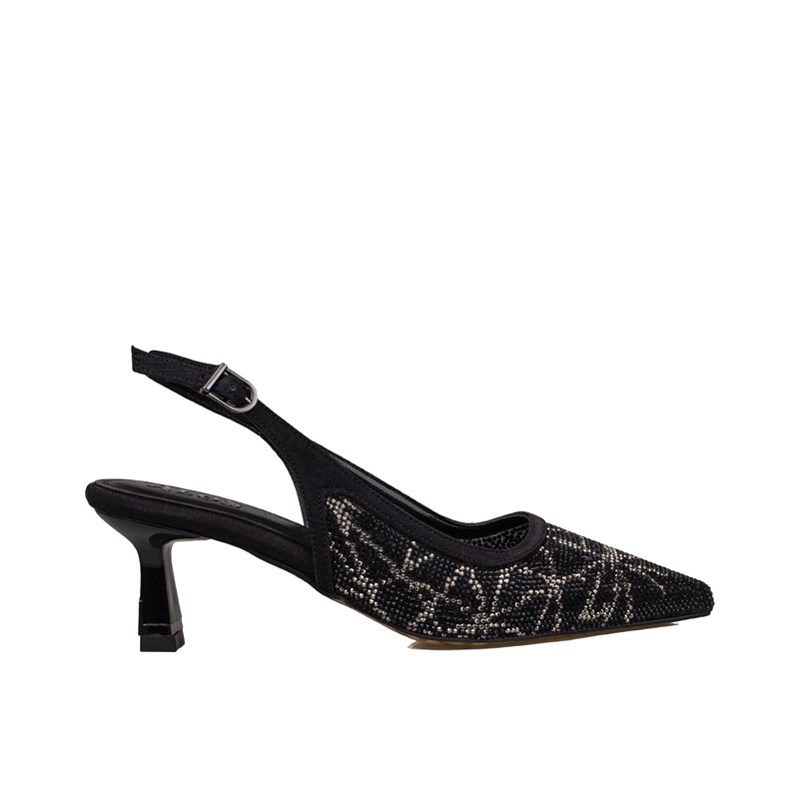 Trend Adımlar Siyah  Kadın Kısa Topuk Slingback Şık Gece Ayakkabısı