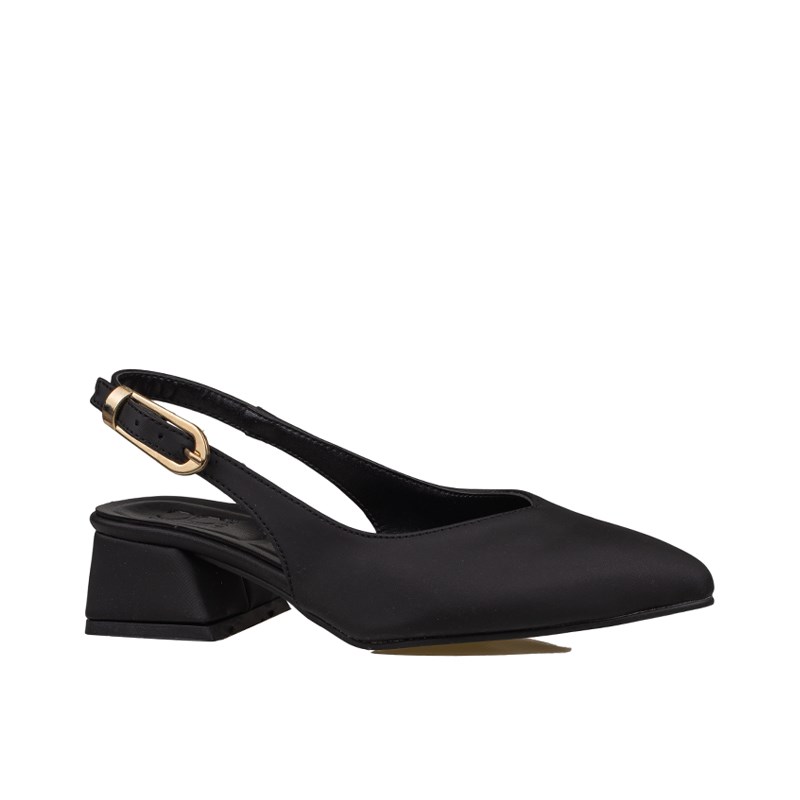 Trend Adımlar Siyah  Kadın Slingback Kalın Kısa Topuk Ayakkabı