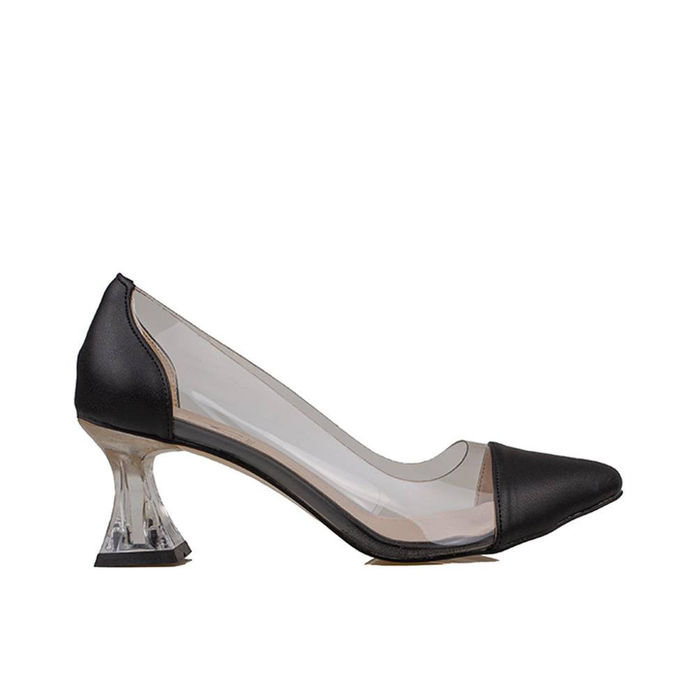 Trend Adımlar Siyah  Şeffaf İşelemeli Kadın Klasik Ayakkabı