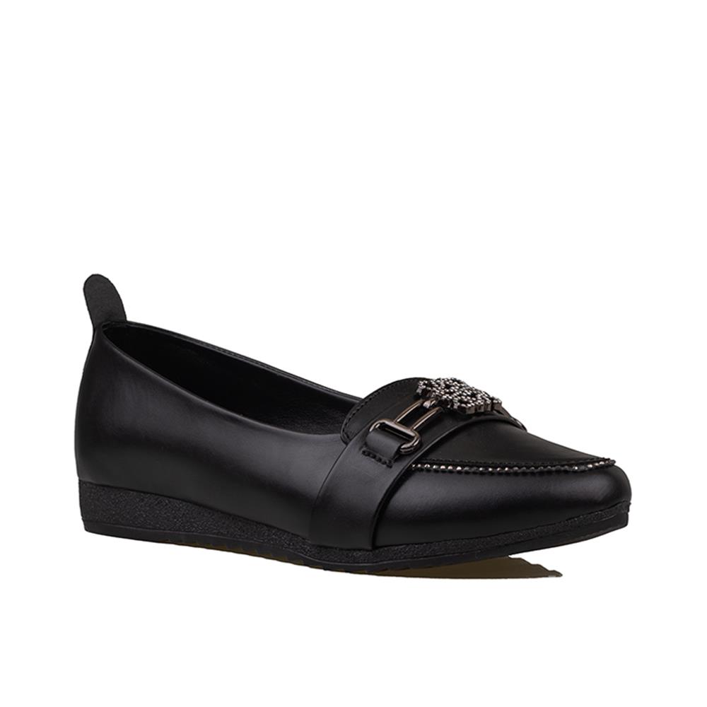 Trend Adımlar Siyah  Taş İşlemeli Kadın Yumuşak Taban Günlük Babet