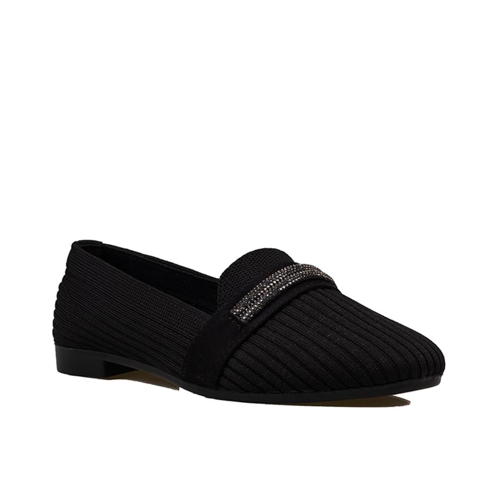 Trend Adımlar Siyah  Triko Taş İşlemeli Kadın Babet