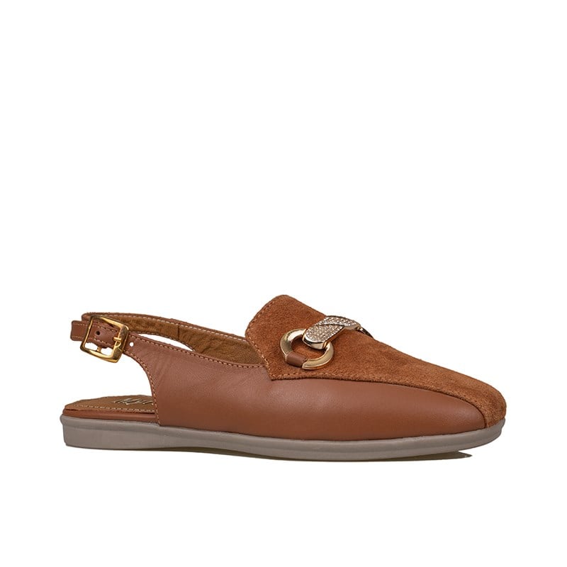 Trend Adımlar Taba  Kadın Premium Arkası Açık Hakiki Deri Babet