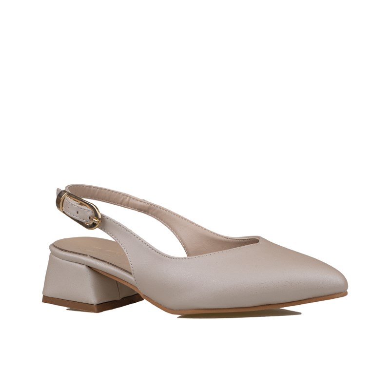 Trend Adımlar Vizon  Kadın Slingback Kalın Kısa Topuk Ayakkabı