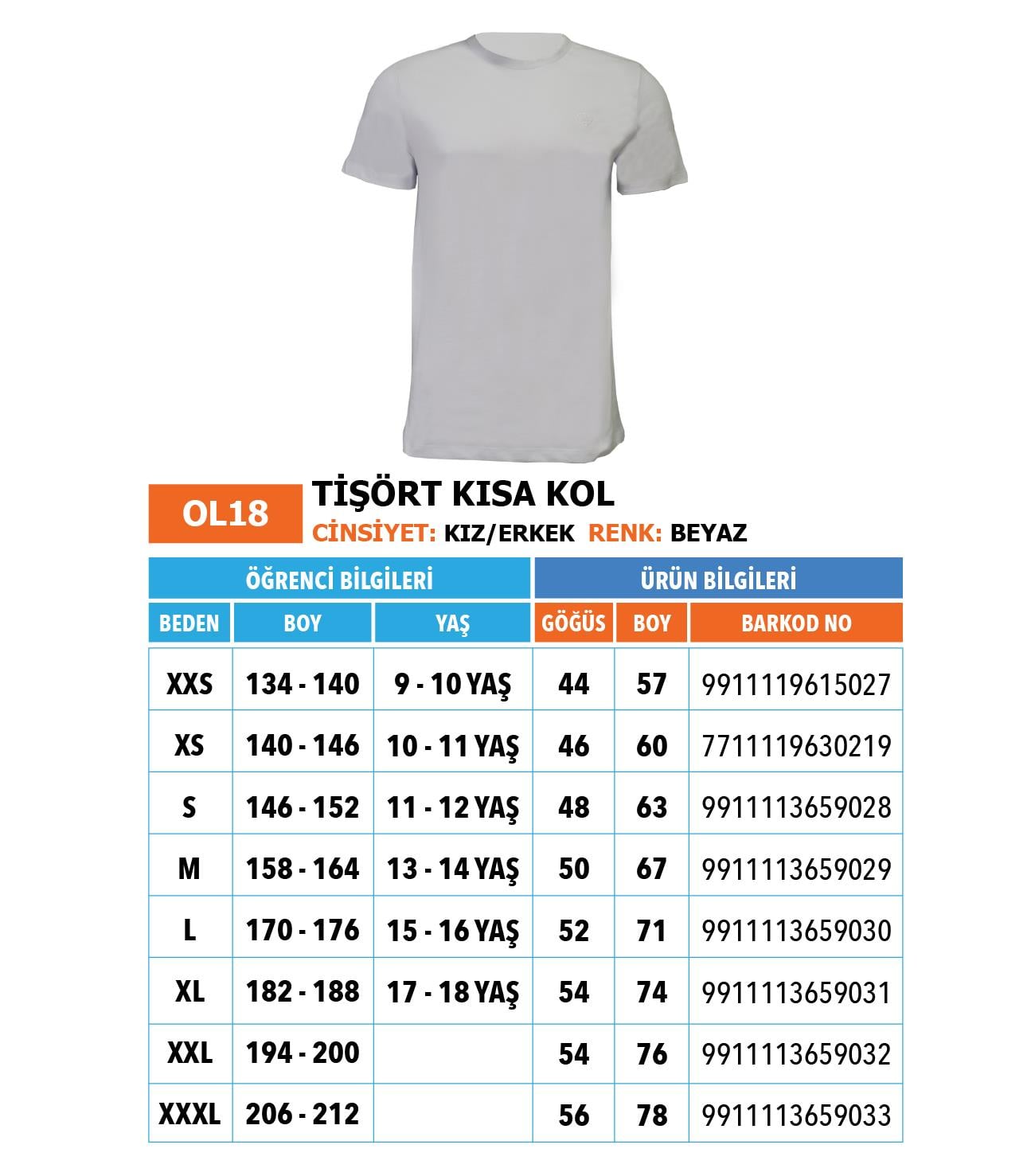 OO/Lise Basic (Düz) Tİşört Kısakol/ Beyaz