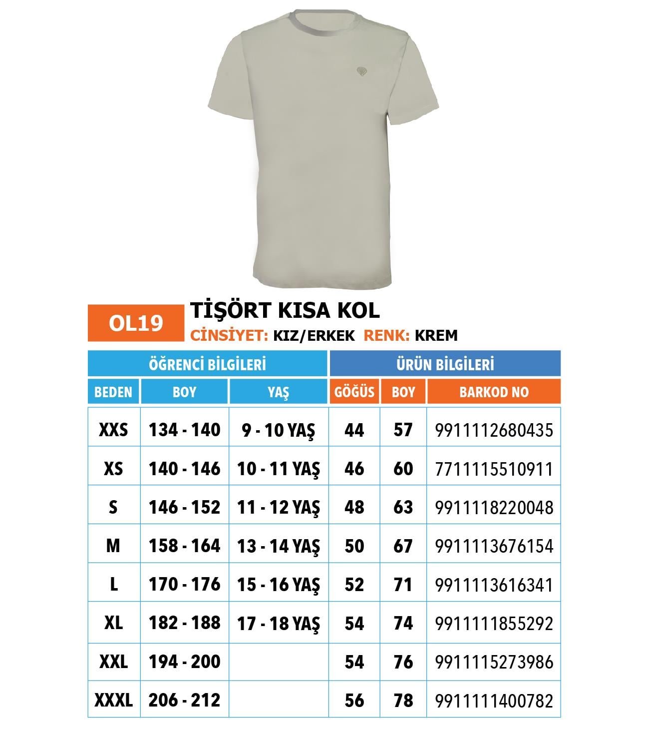 OO/Lise Basic (Düz) Tişört Kısakol/ Krem