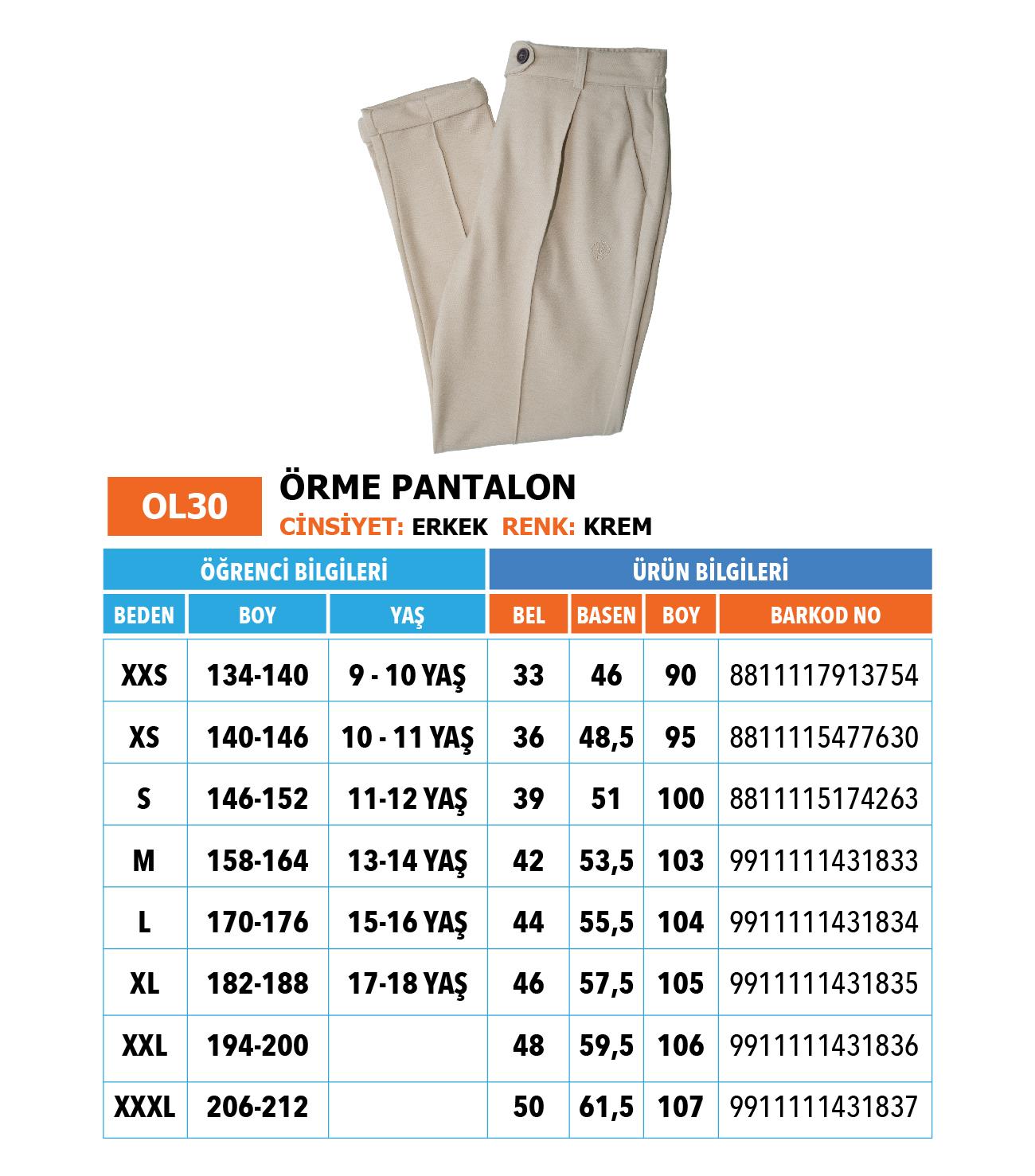 OO/Lise Erkek/ Örme Pantolon/ Krem