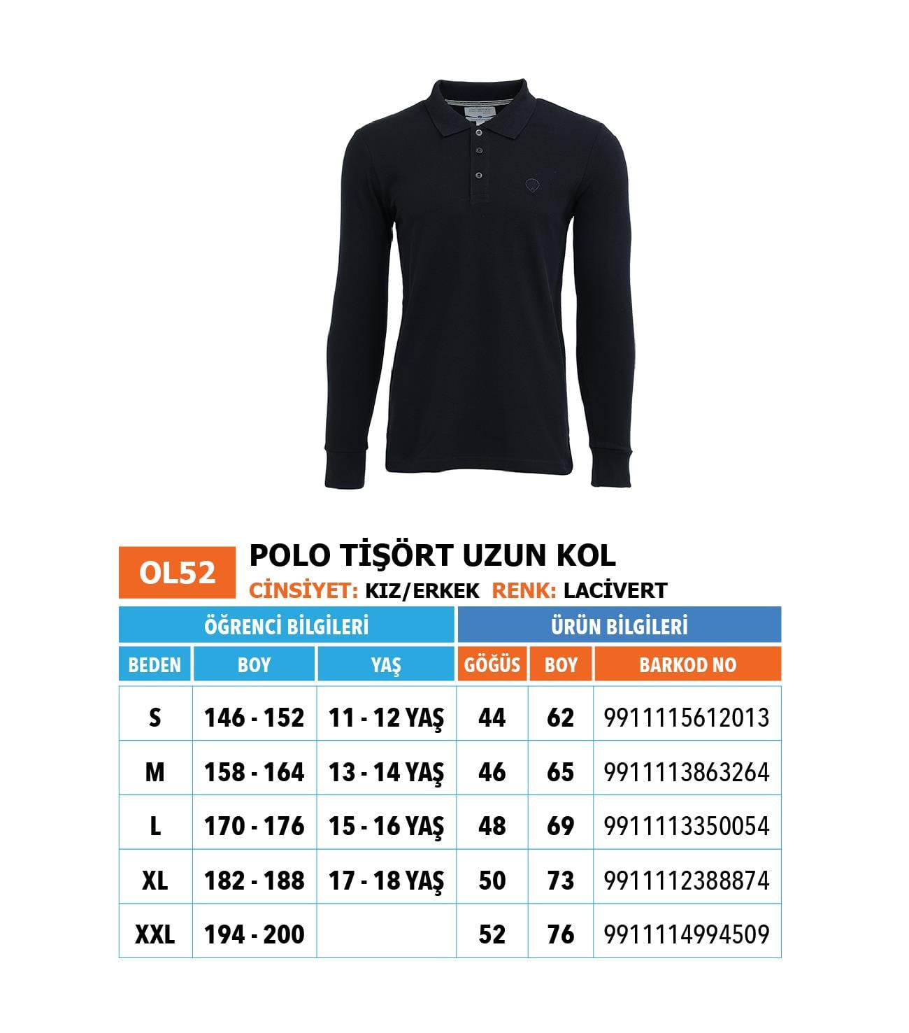 OO/Lise Lise Tİşört/ Polo Yaka/ Uzunkol/ Laci.