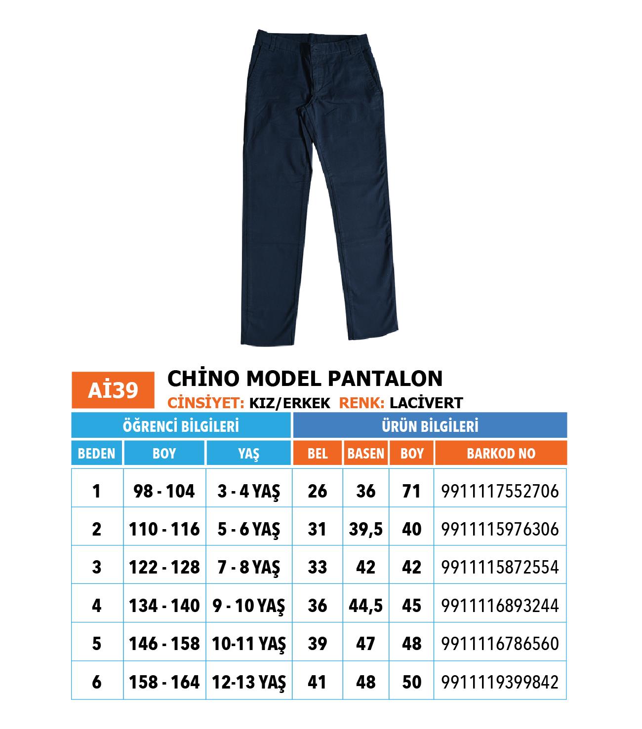 Ana-İlk Chino Model) Pantolon/ Lacivert