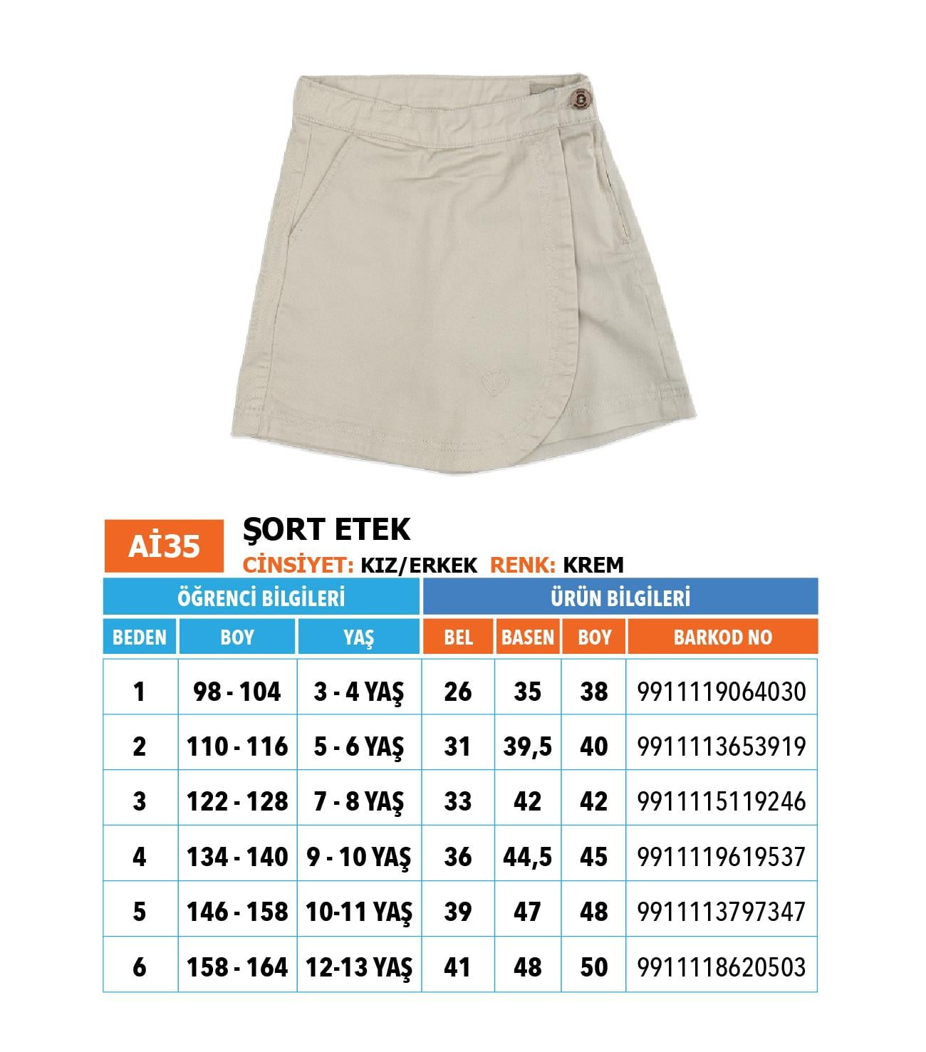 Ana-İlk Şort Etek/ krem 