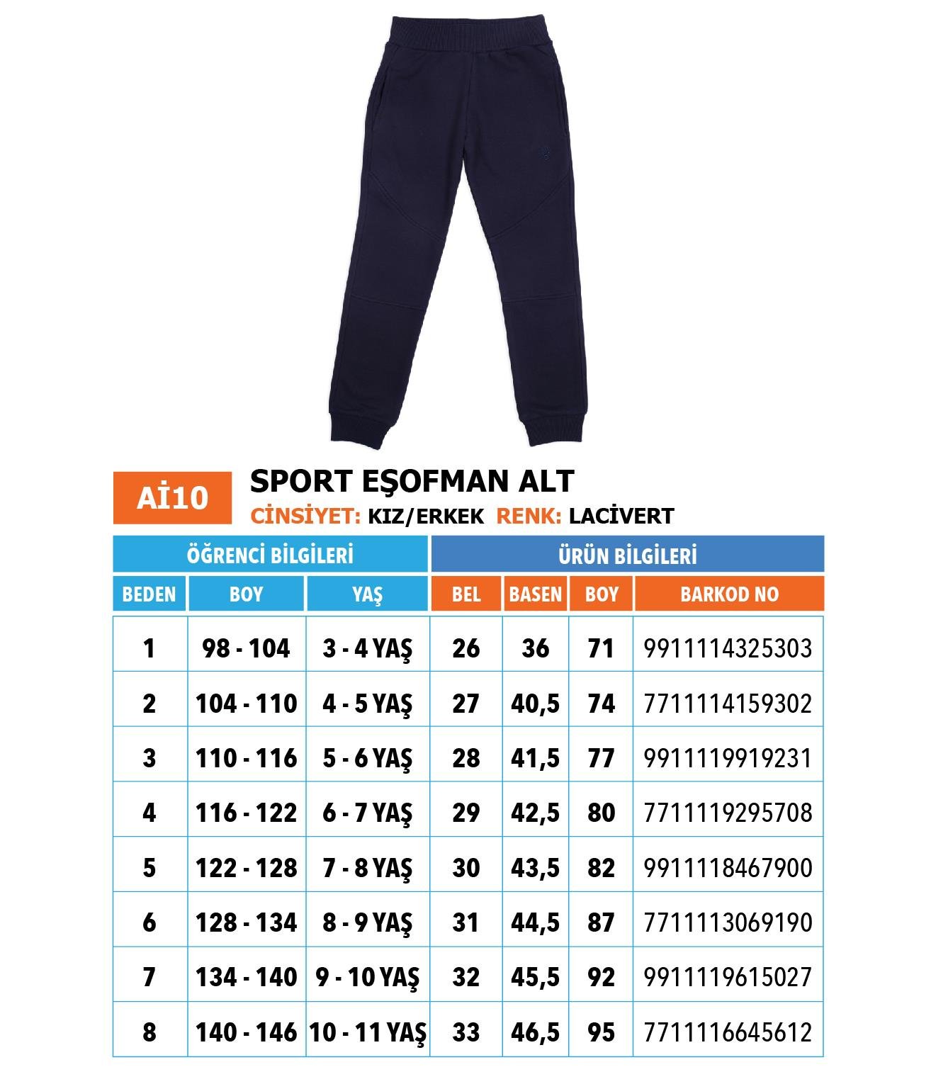 Ana-İlk Sport Eşofman Alt/ Lacivert 