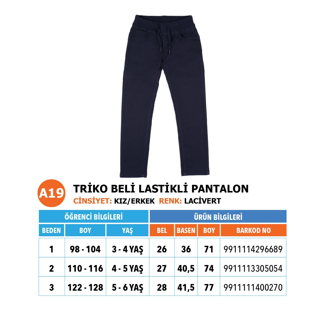 Okul Öncesi Triko Pantolon Lastikli Lacivert 