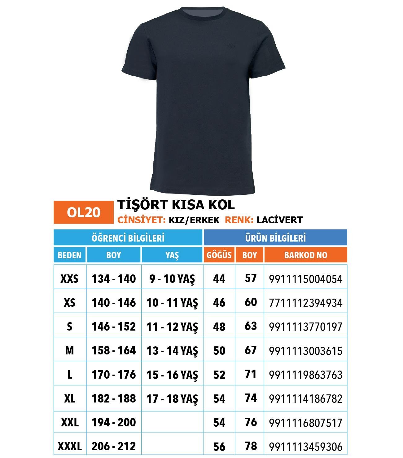 OO/Lise Basic (Düz) Tişört Kısakol/ Lacivert