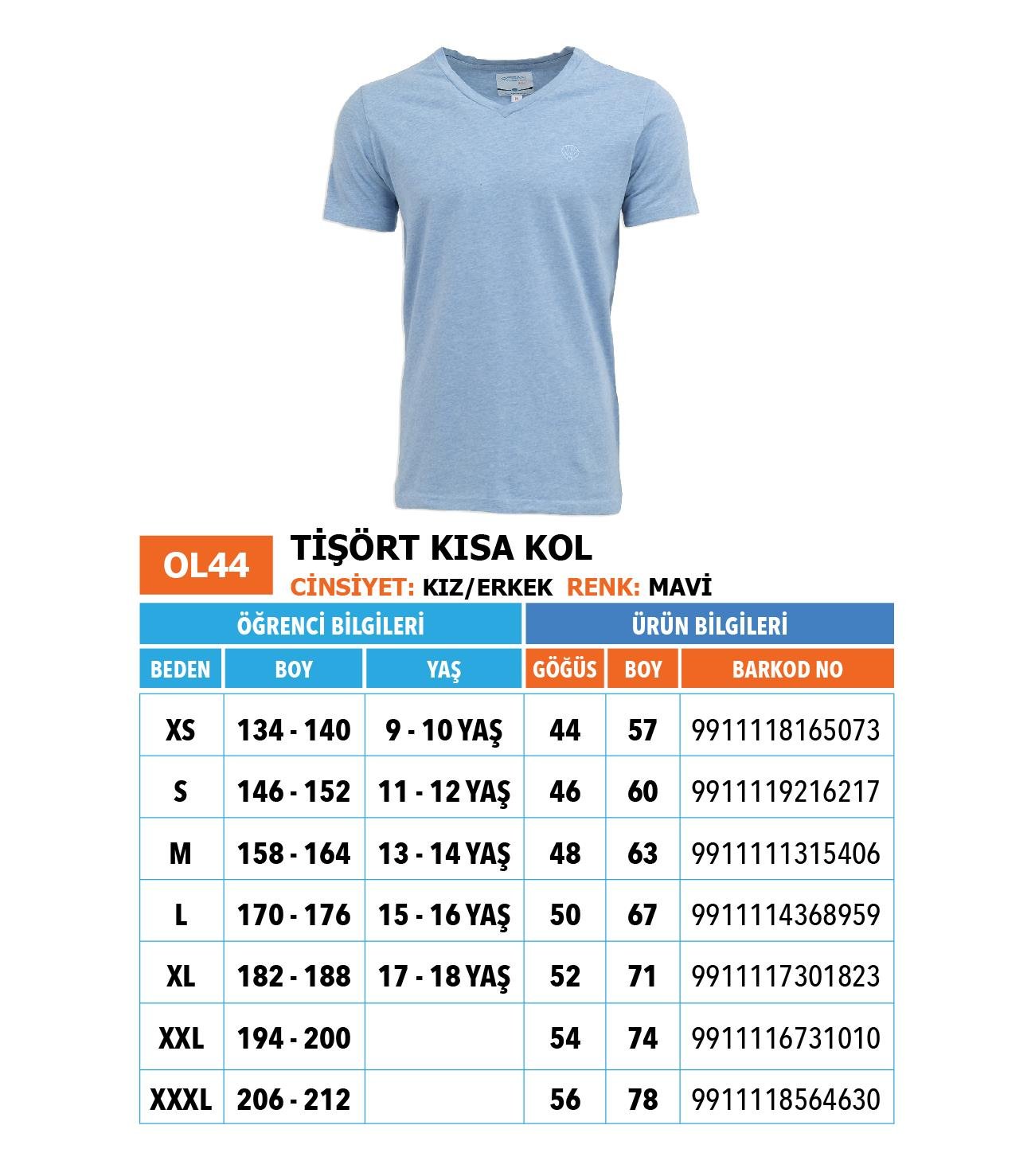 OO/Lise Basic (Düz) Tişört Kısakol/ Mavi