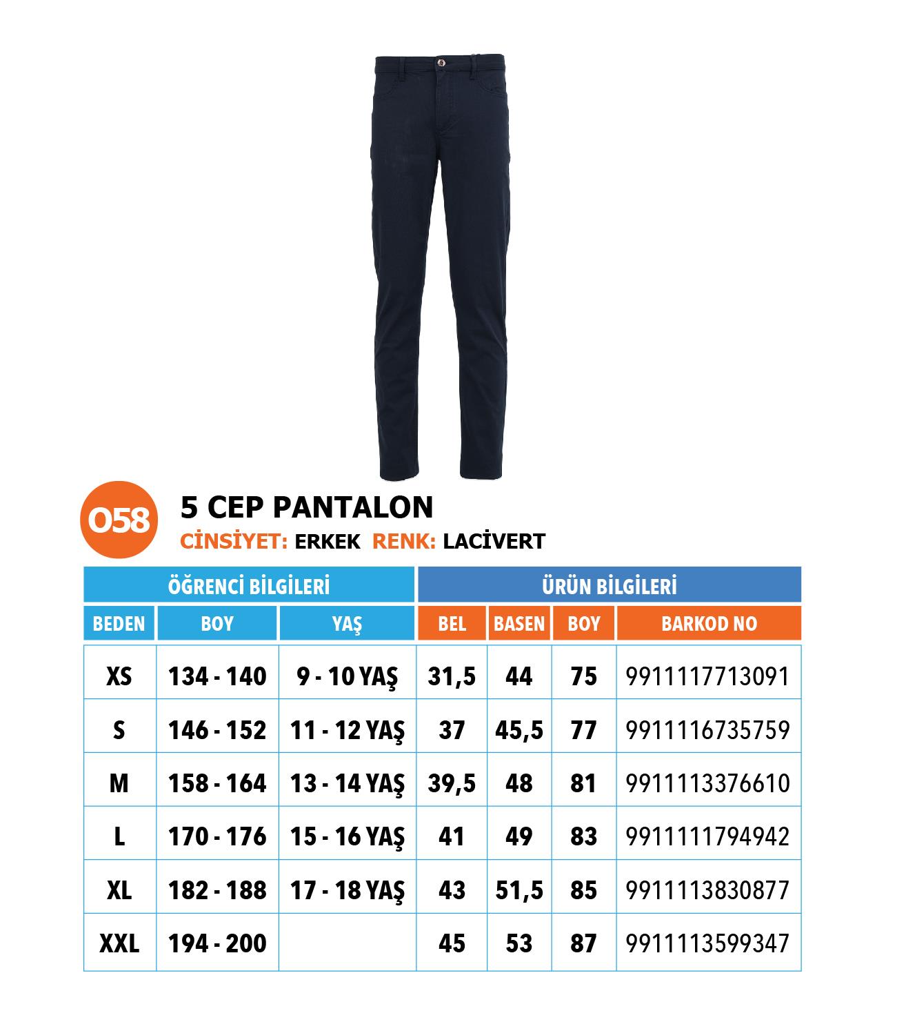 Ortaokul Erkek Pantolon (5 cep)