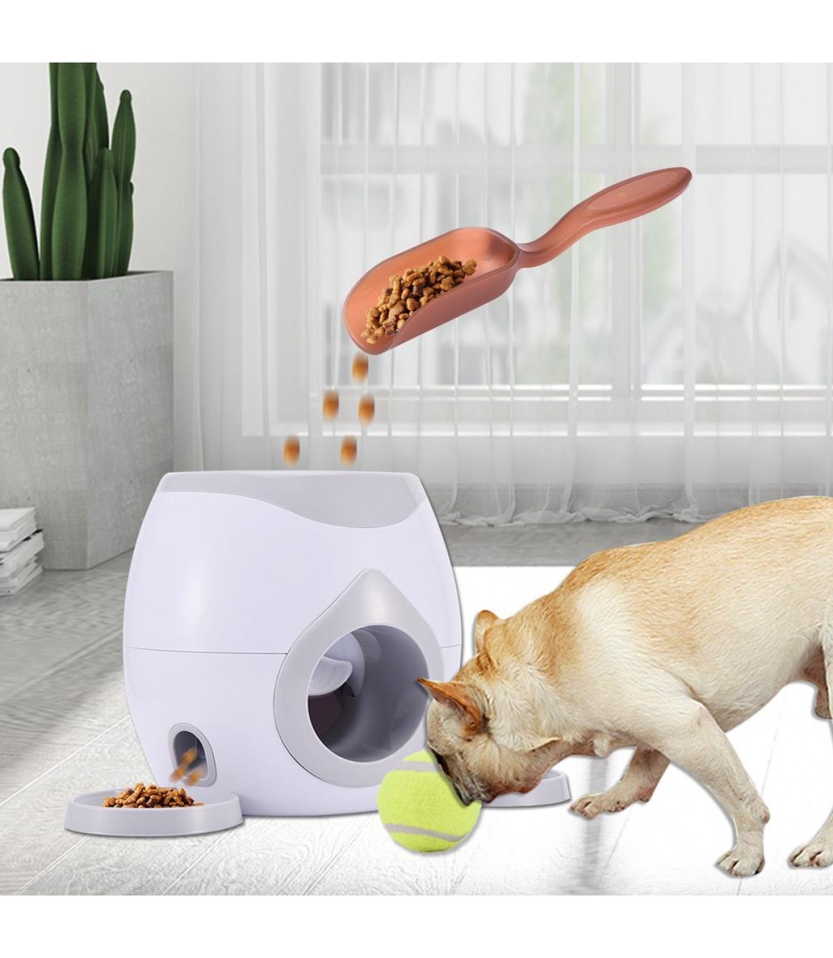 Köpekler için top ödül mama oyuncağı–Manuel Pil veya elektik gerektirmez-Ödül maması verir-Eğitici ve geliştirici-Bushop Tenis Topu Hediyeli.