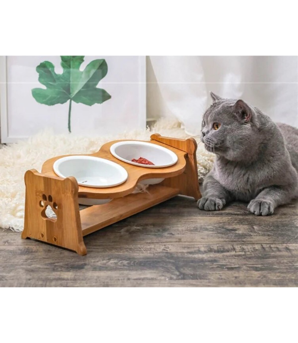 Kedi Köpek Mama Ve Su Kabı  İki Hazneli BuShop Estetik Ahşap tasarım  Yüksek Kalite  Doğal Badem