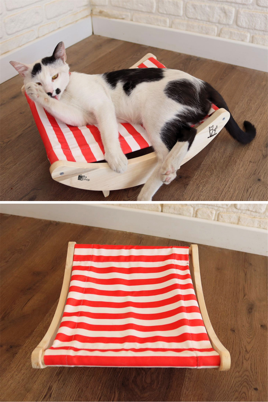  Kedi Köpek Yatak ve Hamak  Çok amaçlı  BuShop Yüksek Kaliteli Kumaş Doğal Ahşap  Modern Kırmızı