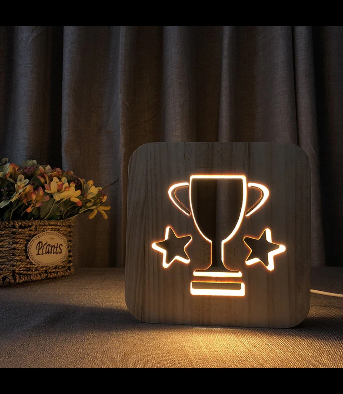 Ahşap 3d yaratıcı led gece lambası, doğal, yenilikçi ofis, ve oda dekoru, kupa,yıldız,spor,hobi