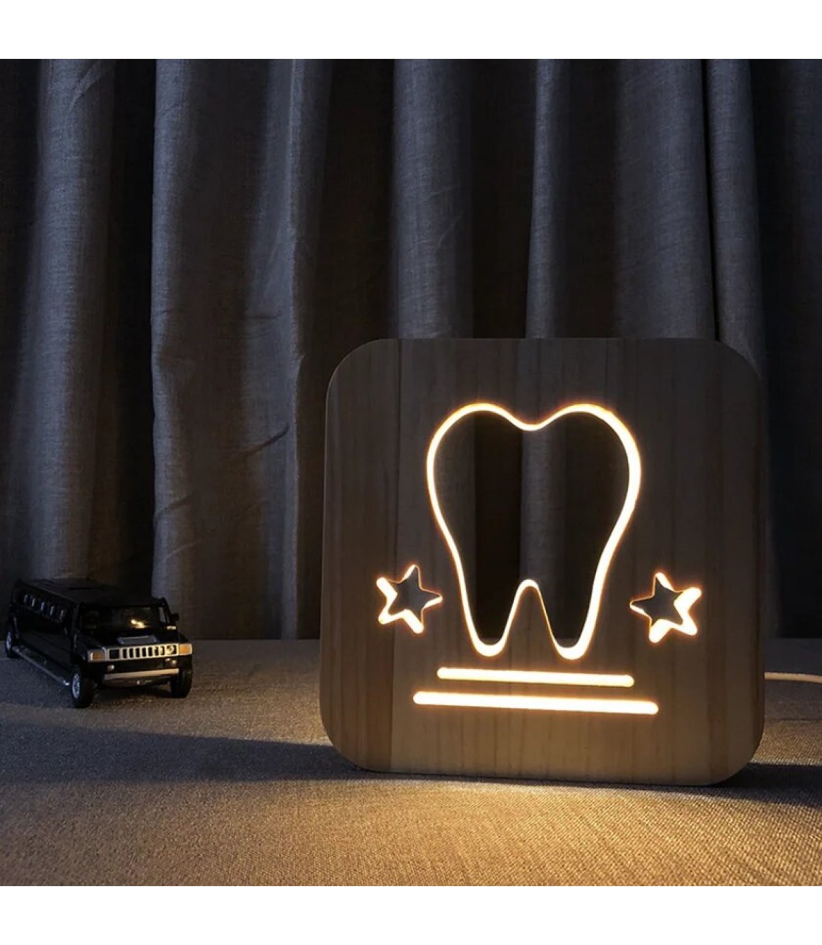 Ahşap 3d yaratıcı led gece lambası, doğal, yenilikçi ofis, ve oda dekoru, diş doktoru ofis hediye