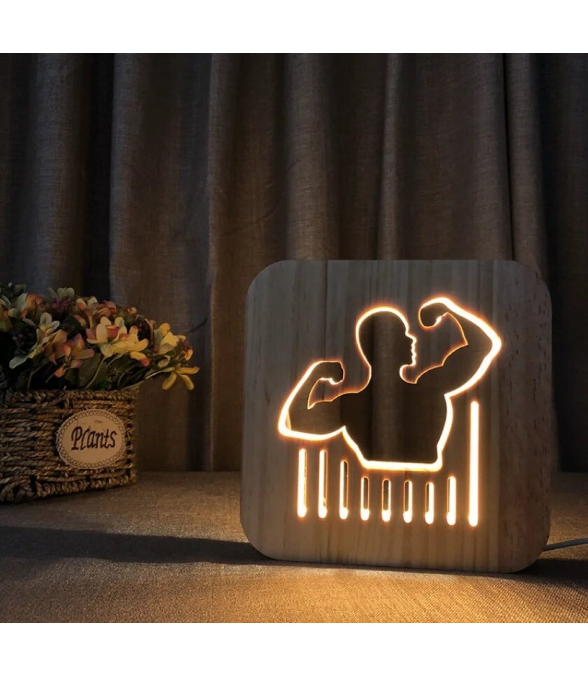 Ahşap 3d yaratıcı led gece lambası, doğal, yenilikçi ofis, ve oda dekoru, box, spor dekoru