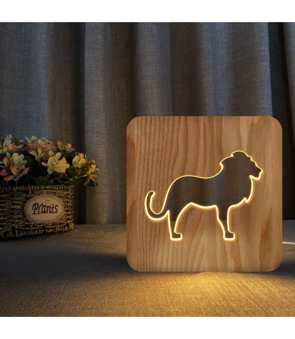 Ahşap 3d yaratıcı led gece lambası, doğal, yenilikçi ofis, ve oda dekoru, Aslan dekoru