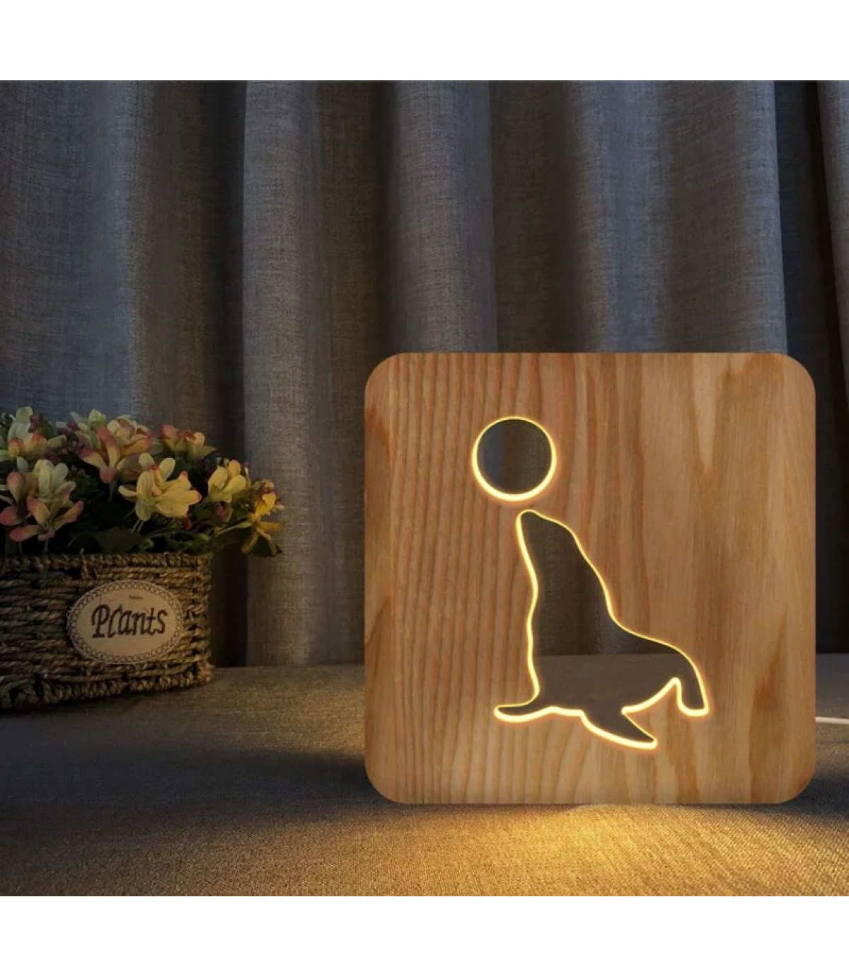 Ahşap 3d yaratıcı led gece lambası, doğal, yenilikçi ofis, ve oda dekoru, Sevimli yunus balığı