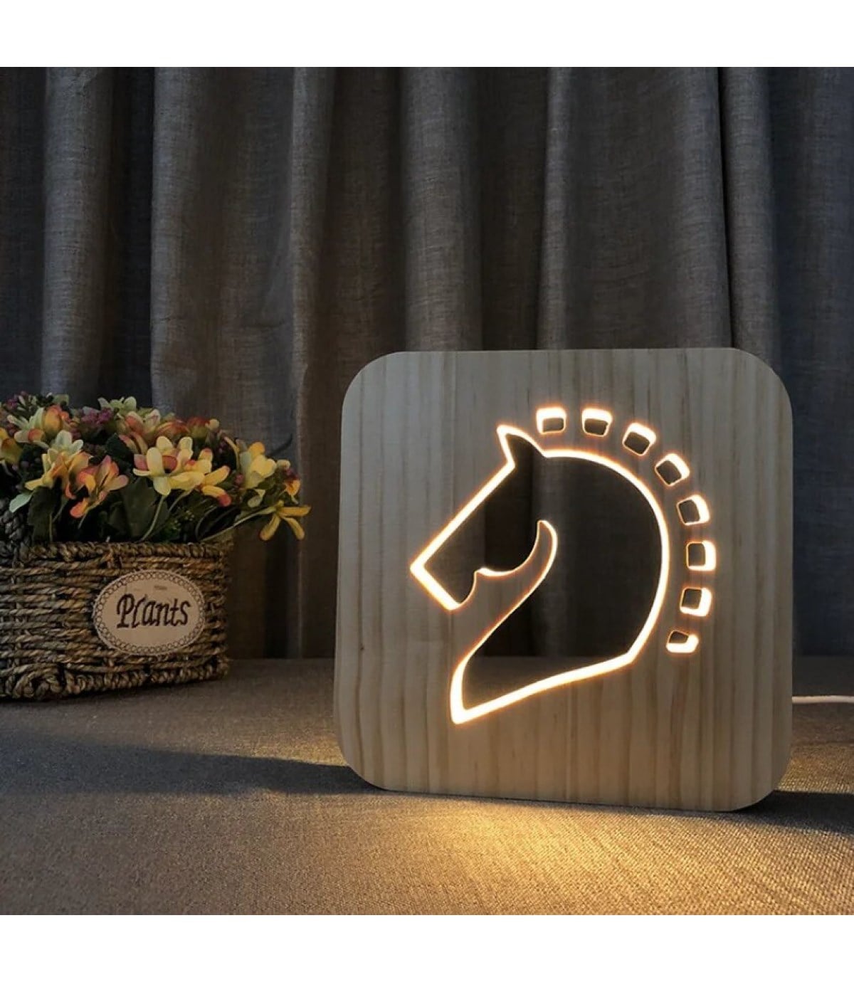 Ahşap 3d yaratıcı led gece lambası, doğal, yenilikçi ofis, ve oda dekoru, Deniz atı dekoru