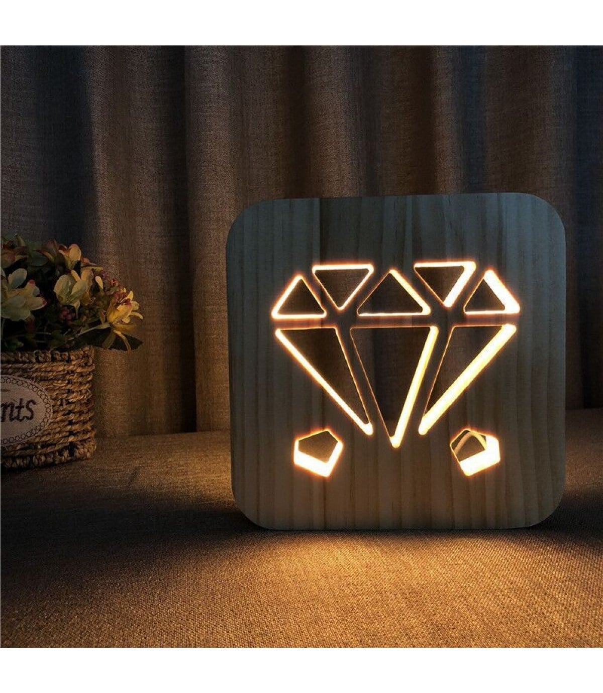Ahşap 3d yaratıcı led gece lambası, doğal, yenilikçi ofis, ve oda dekoru, elmas, mücevher,kuyumcu