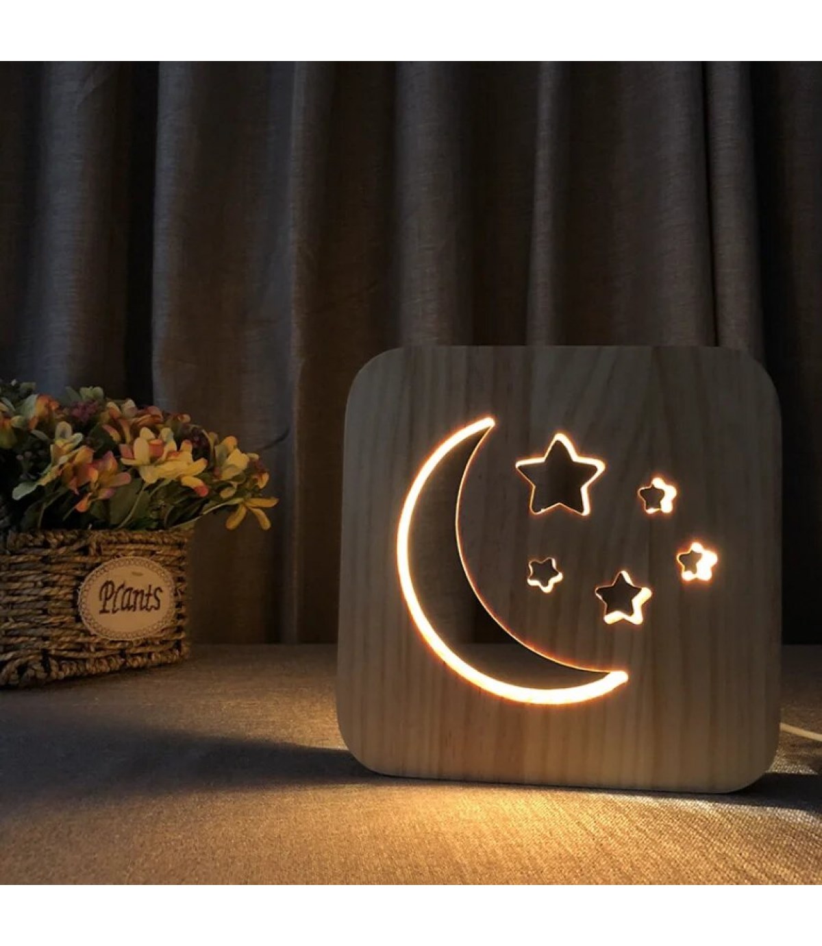 Ahşap 3d yaratıcı led gece lambası, doğal, yenilikçi ofis, ve oda dekoru, ay ve yıldız uzay