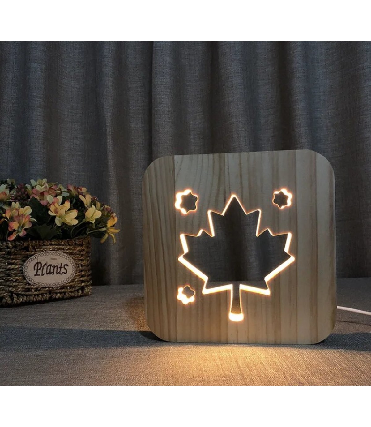 Ahşap 3d yaratıcı led gece lambası, doğal, yenilikçi ofis, ve oda dekoru, doğal yaprak süs dekorlu