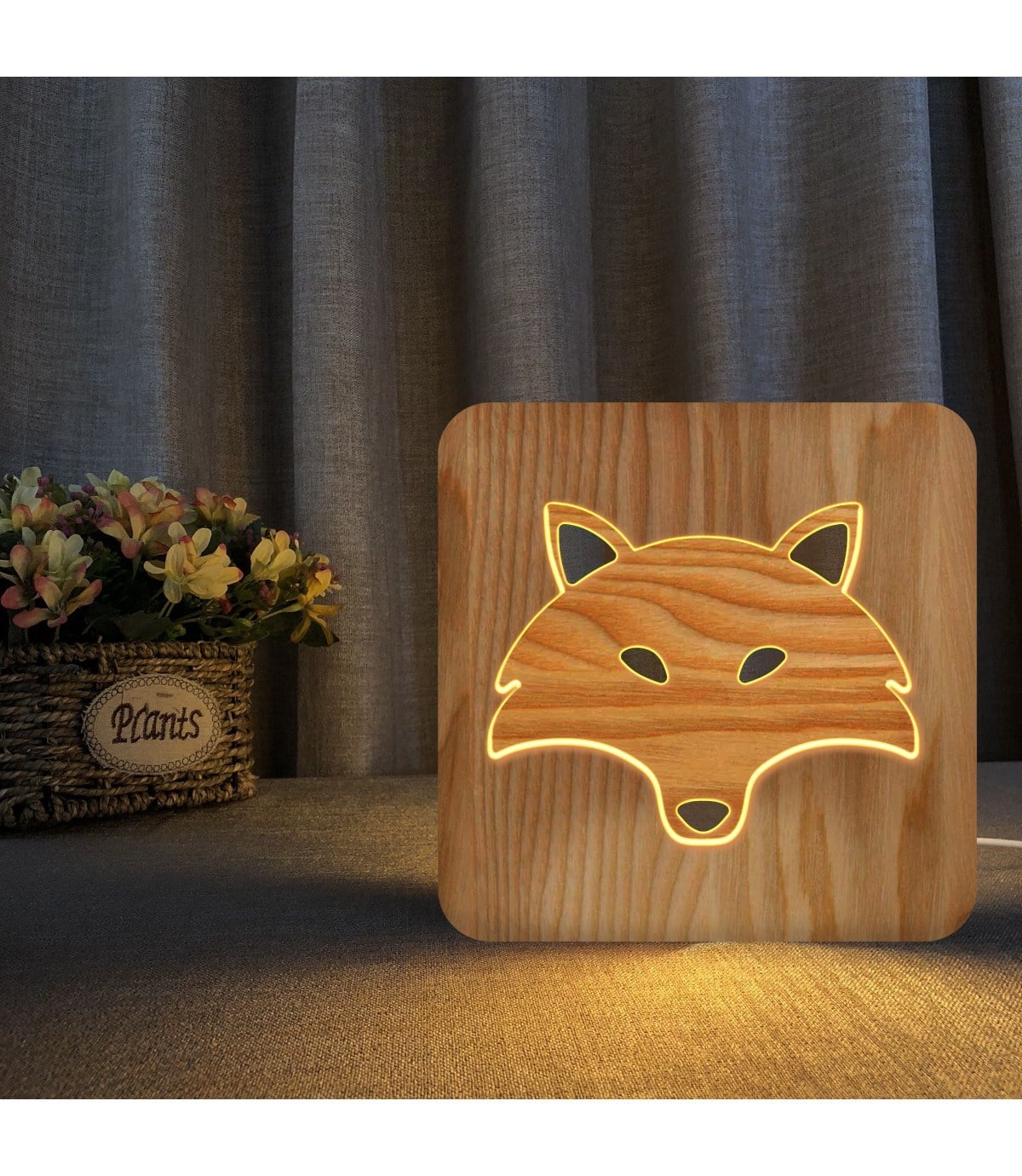 Ahşap 3d yaratıcı led gece lambası, doğal, yenilikçi ofis, ve oda dekoru, Tilki dekoru