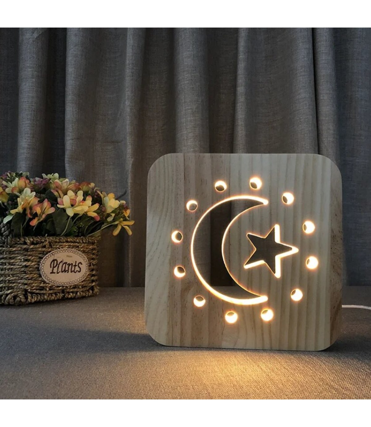 Ahşap 3d yaratıcı led gece lambası, doğal, yenilikçi ofis, ve oda dekoru, ay ve yıldız, masa süs