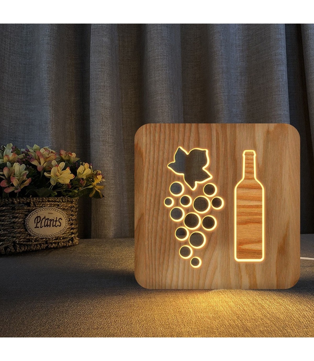 Ahşap 3d yaratıcı led gece lambası, doğal, yenilikçi ofis, ve oda dekoru, üzüm,şarap şişesi dekor